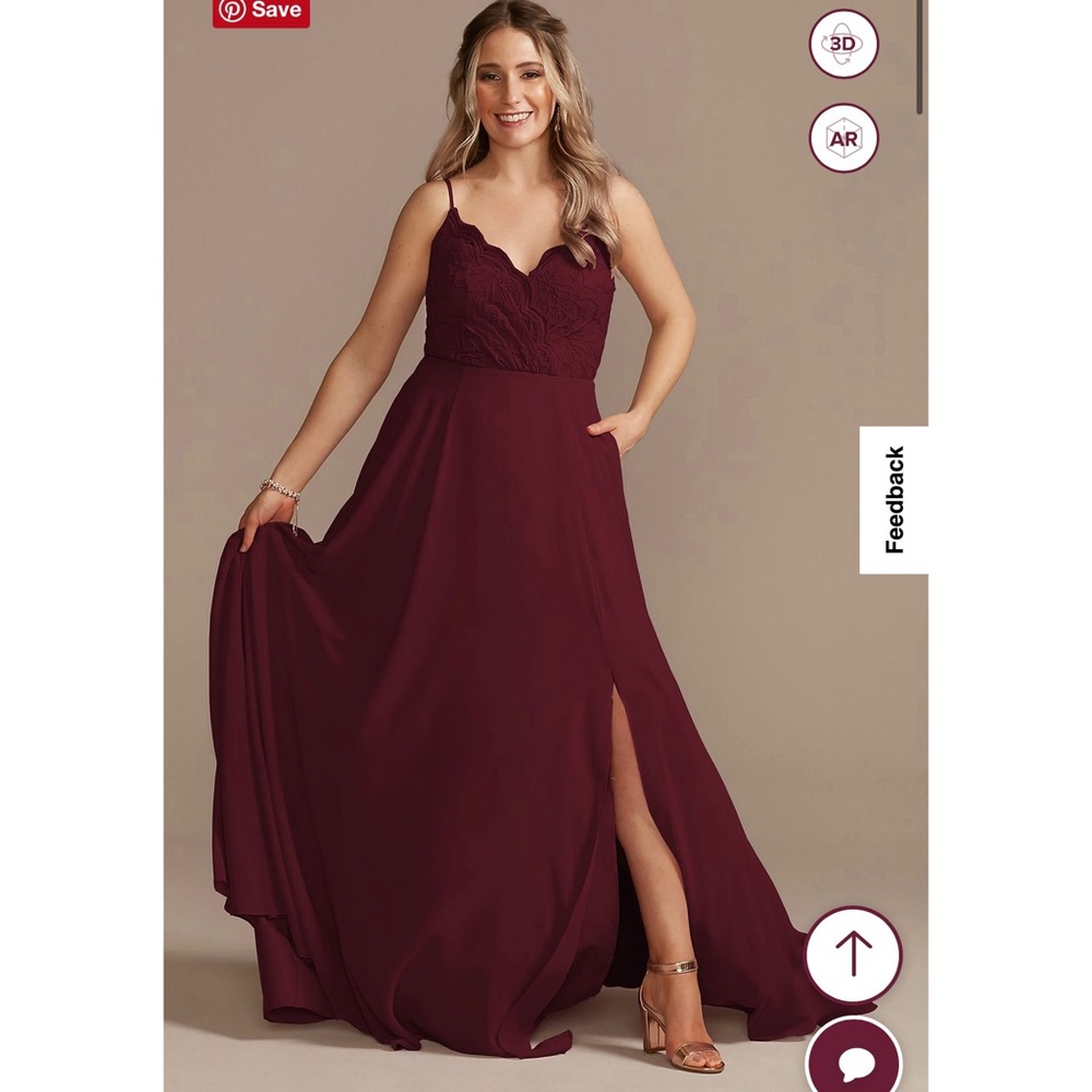 David Bridal’s Lace Chiffon Spaghetti Strap Long Bridesmaid Dress Prom Burgundy